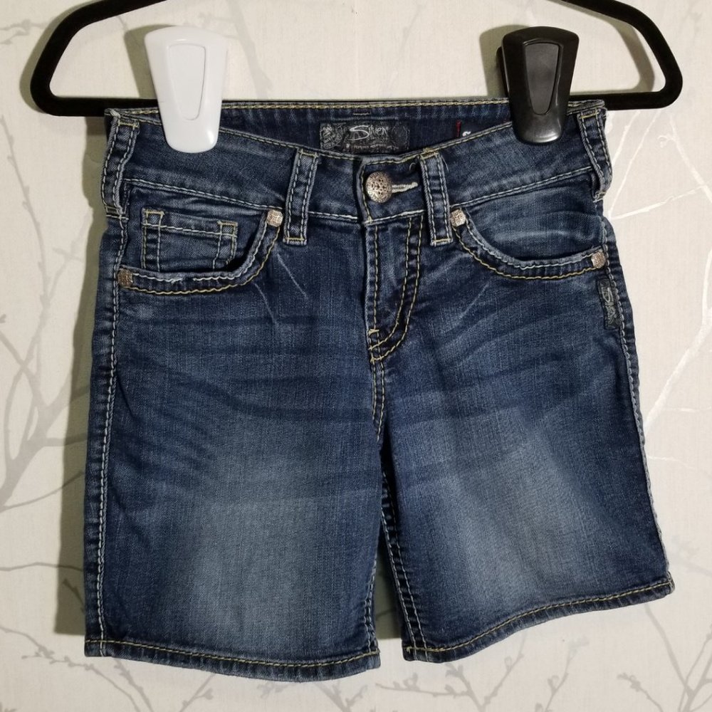 Silver Suki Dark Wash Mid Rise Jean Shorts